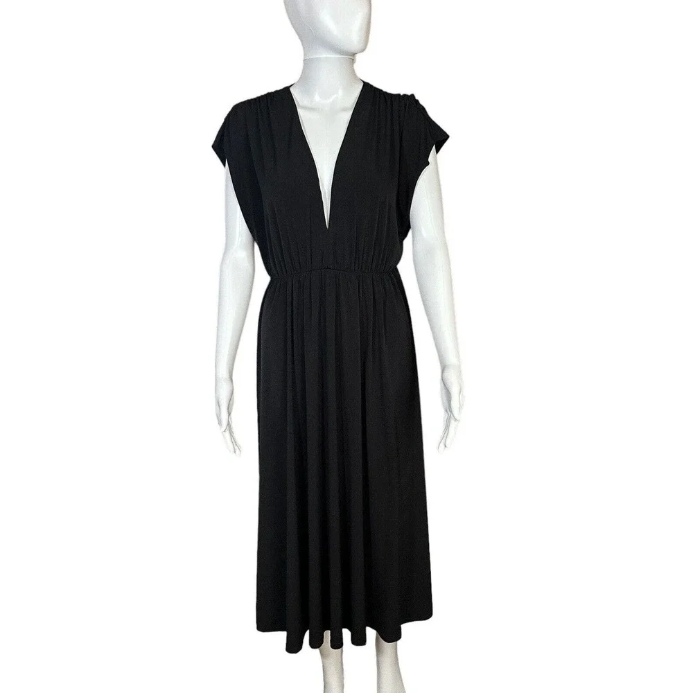 asos Designs Black Basic Plunge Stretchy long Skater‎ Dress size 6